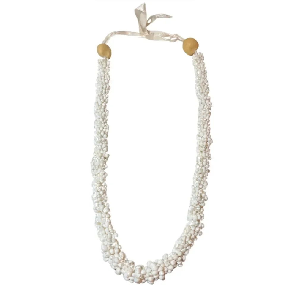 Hawaiian White Spiral Mongo Shell Lei Necklace Cluster Wedding Graduation Aloha